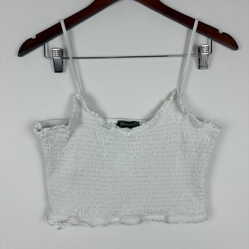 Primark Smocked Cami Top Cotton Lettuce Trim Crop